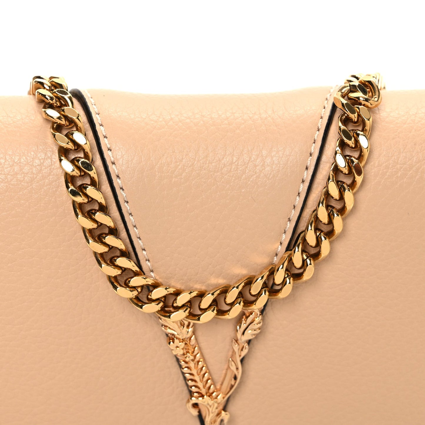 Versace Grained Calfskin Virtus Mini Chain Bag Beige