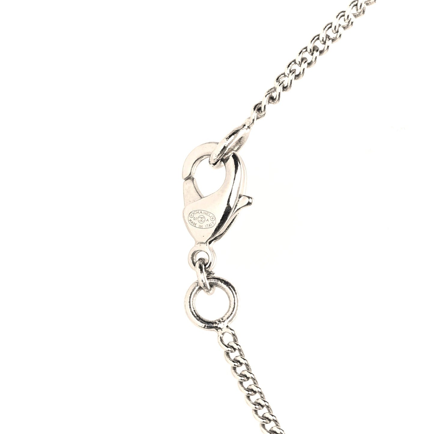 Chanel Pearl Crystal CC Pendant Necklace Silver
