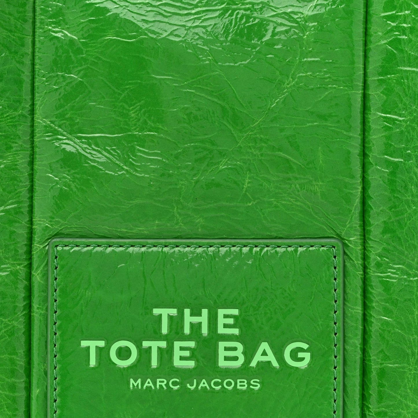 Marc Jacobs Shiny Crinkled Calfskin Medium The Tote Bag Green Glow