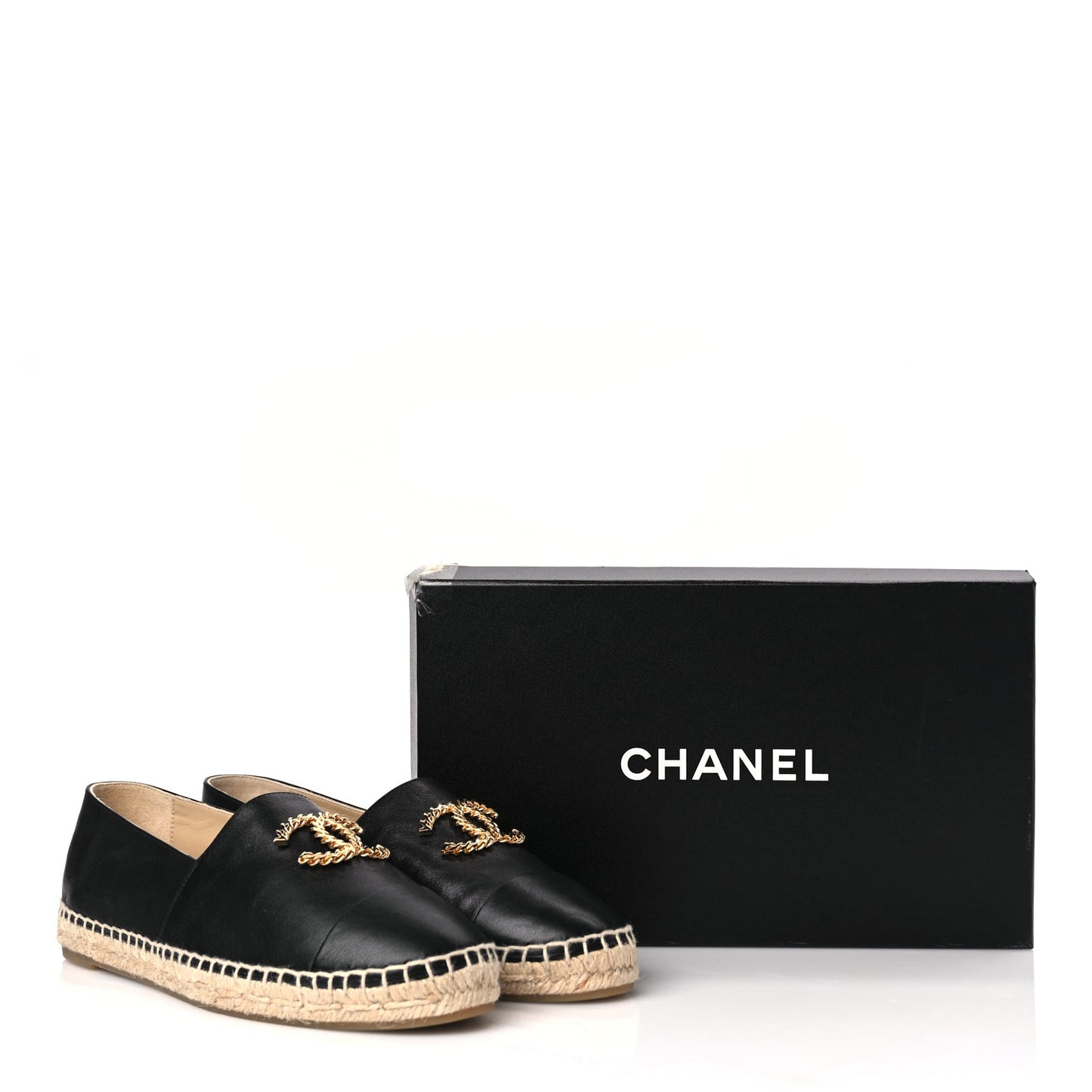 Chanel Calfskin Chain CC Espadrilles 40 Black