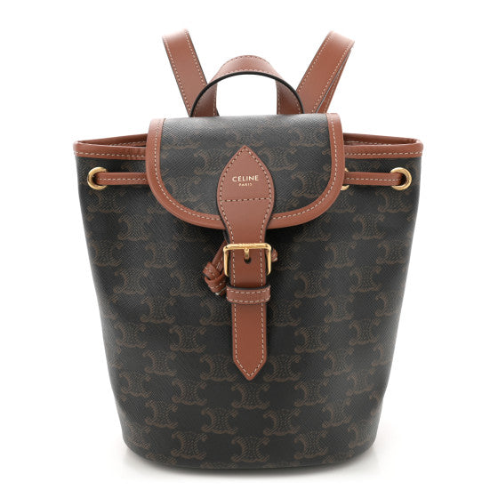 Celine Triomphe Canvas Calfskin Folco Backpack Tan