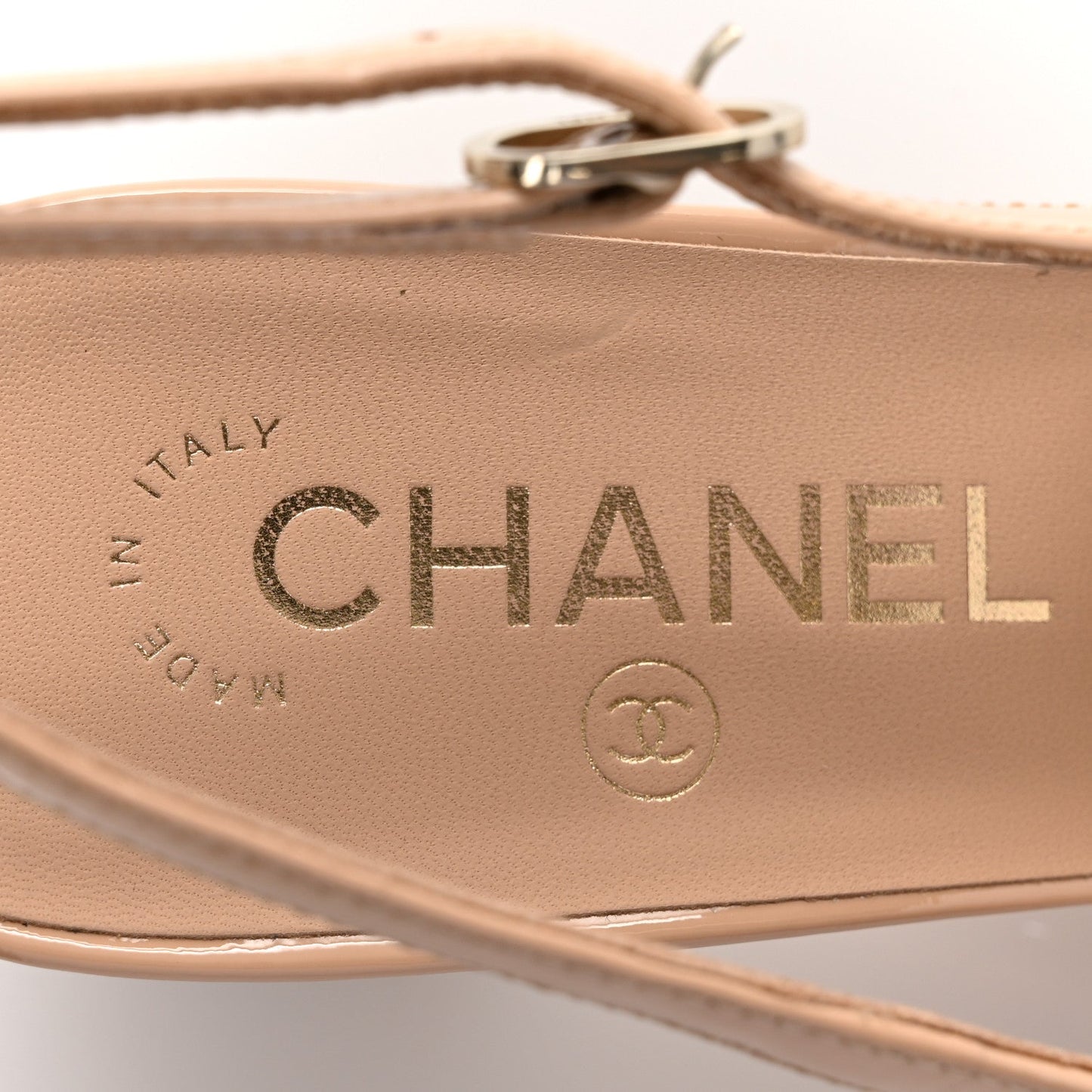 Chanel Patent Calfskin Cap Toe CC Slingback Pumps 38 Beige