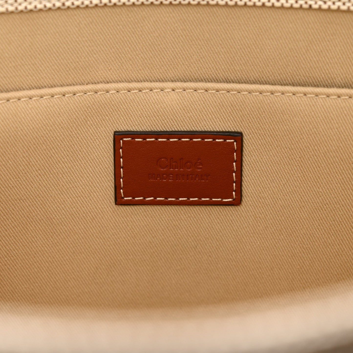 Chloe Cotton Calfskin Medium Woody Ribbon Tote White Brown