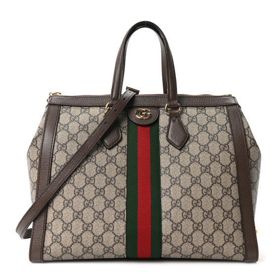 Gucci GG Supreme Monogram Web Medium Ophidia Tote Bag Brown