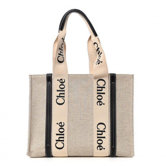 Chloe Cotton Calfskin Medium Woody Ribbon Tote White Blue