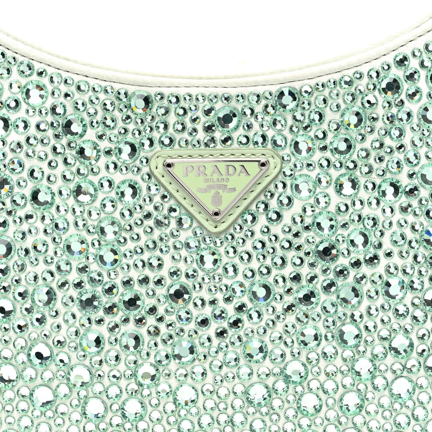 Prada Satin Crystal Cleo Adjustable Strap Shoulder Bag Acqua