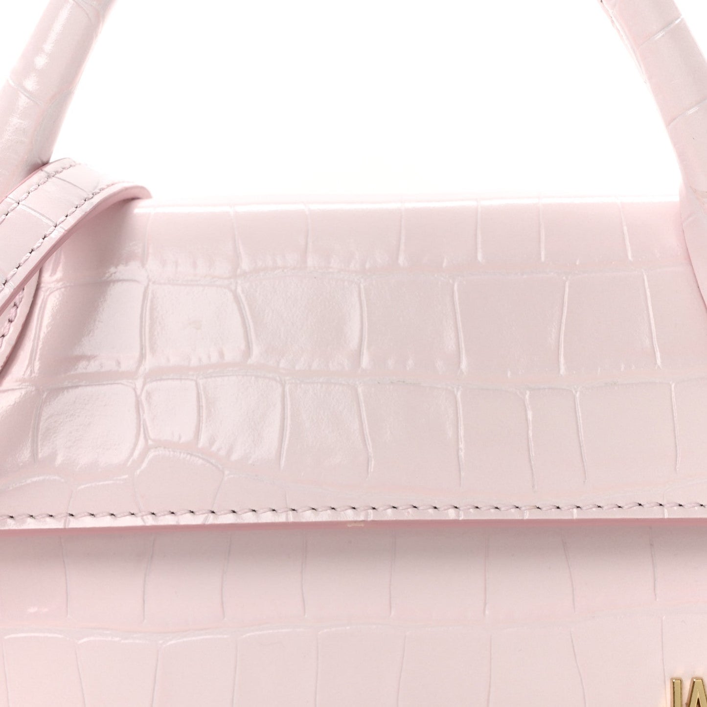 Jacquemus Calfskin Crocodile Embossed Le Chiquito Long Pale Pink