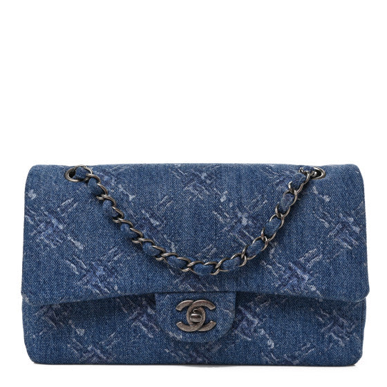 Chanel Denim Bleached Chain Medium Double Flap Blue
