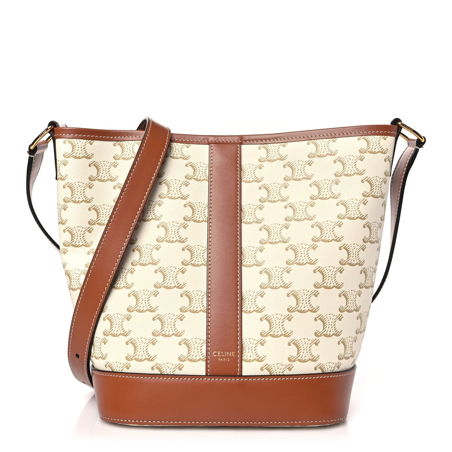 Celine Triomphe Canvas Calfskin Small Bucket Bag White