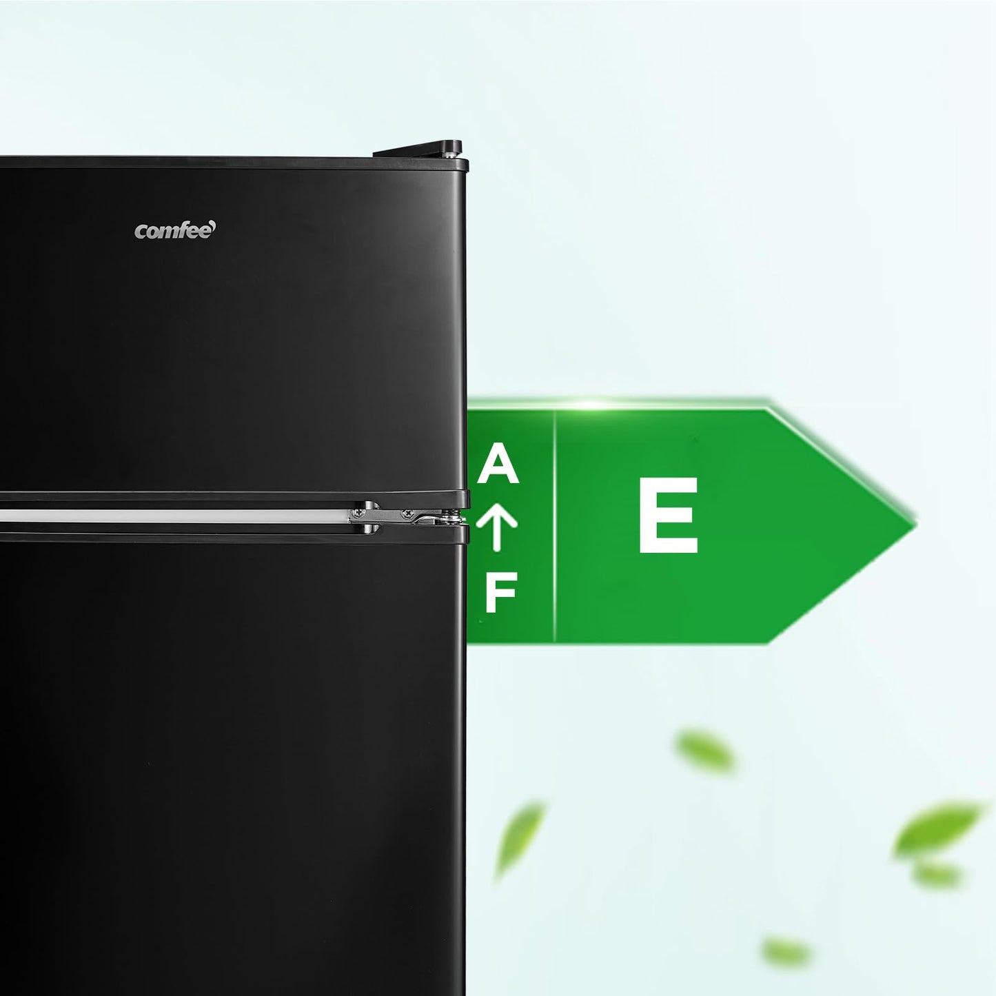 COMFEE' RCT87BL2(E) Under Counter Fridge Freezer, 87L Double Door Small Fridge Freezer with Light, Removable Shelves, Adjustable Thermostats, Reversible Doors Black