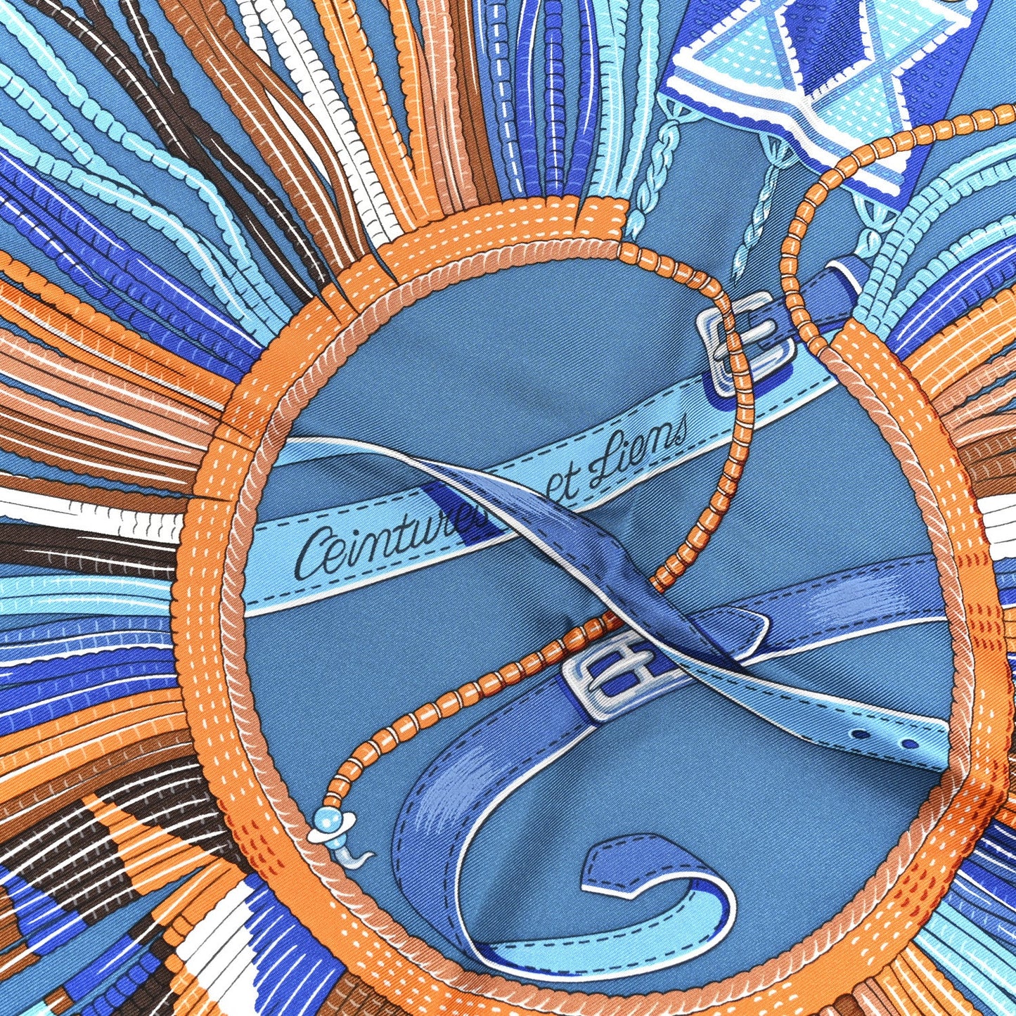 Hermes Silk Ceintures et Liens Scarf 90 Blue Orange