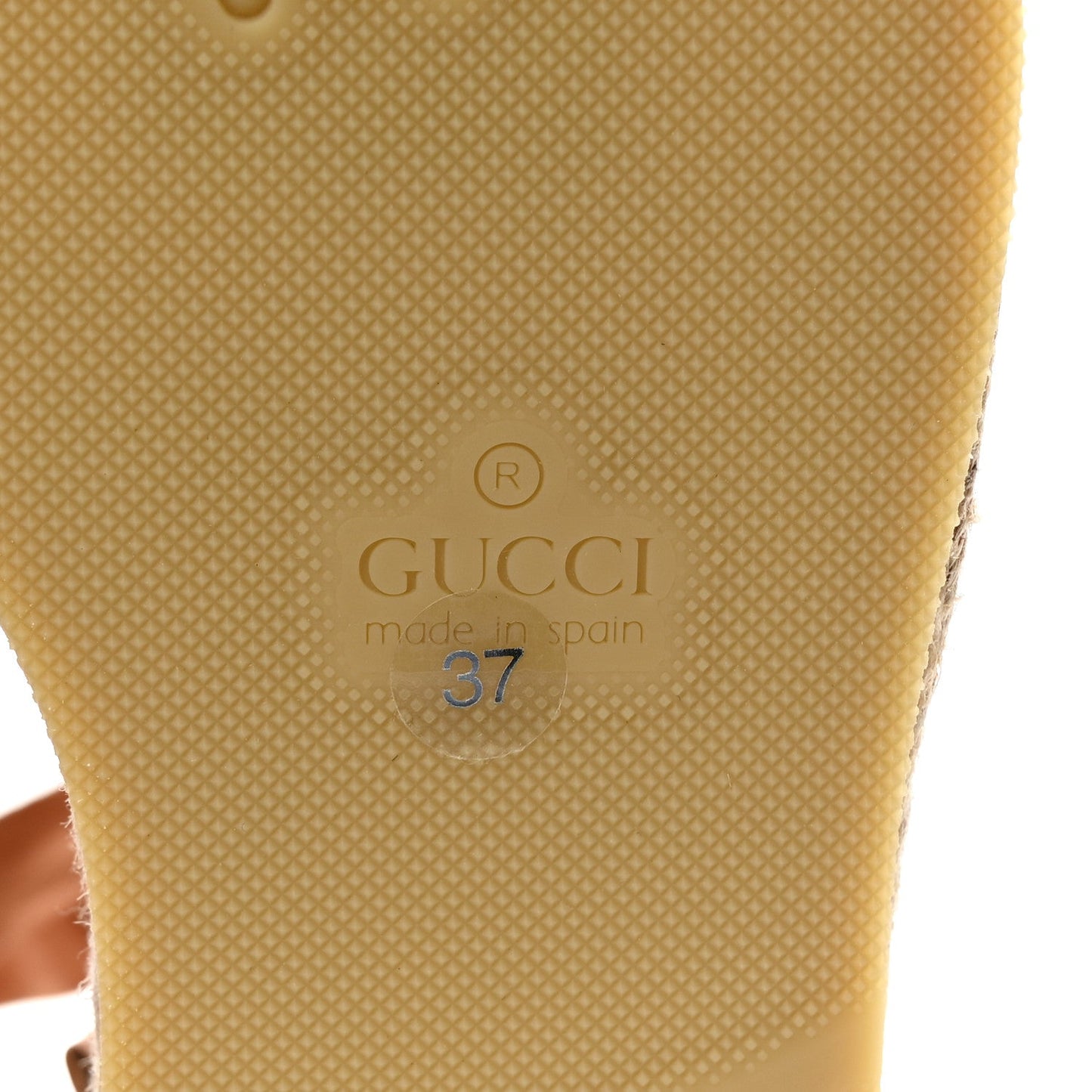 Gucci Canvas Damita GG Eyelet Espadrille Wedge Sandals 37 Blondie Cognac