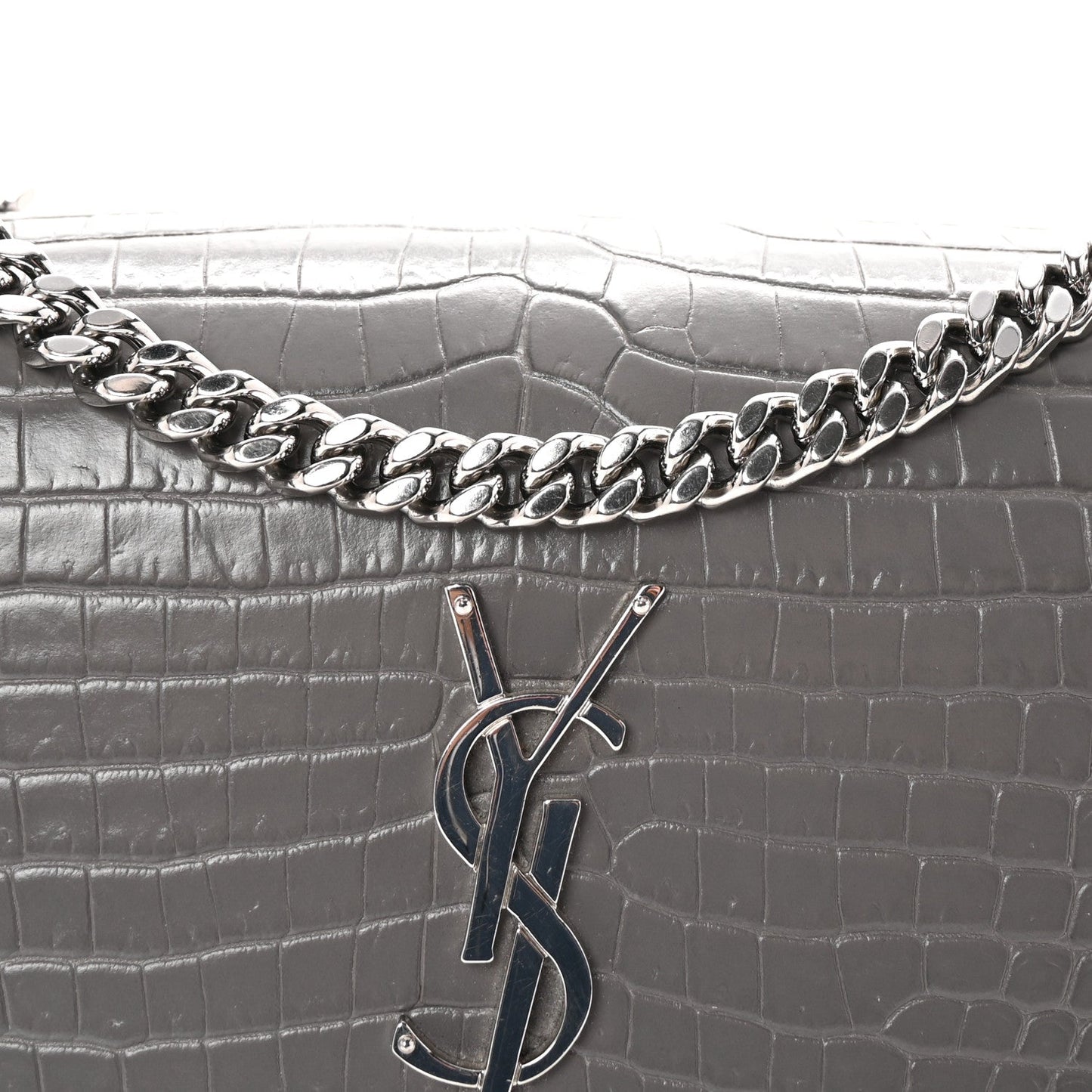 Saint Laurent Calfskin Crocodile Embossed Medium Monogram Sunset Fog