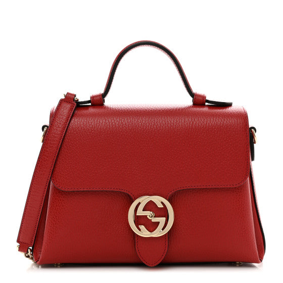 Gucci Dollar Calfskin Interlocking G Top Handle Shoulder Bag Red