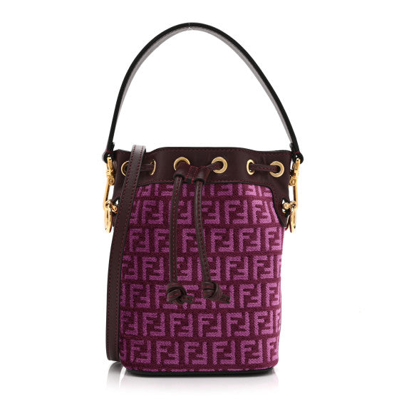 Fendi Chenille Vitello F is Micro FF Mini Mon Tresor Bucket Bag Rosso Roma