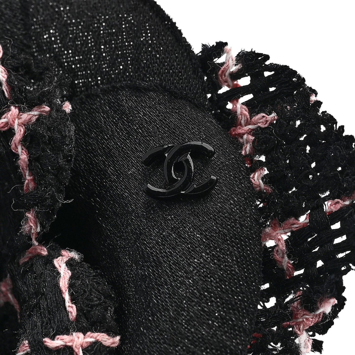 Chanel Tweed Camellia Pin Brooch Black Pink