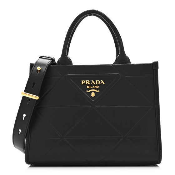 Prada Soft Calfskin Triangolo Symbole Embossed Mini Tote Black