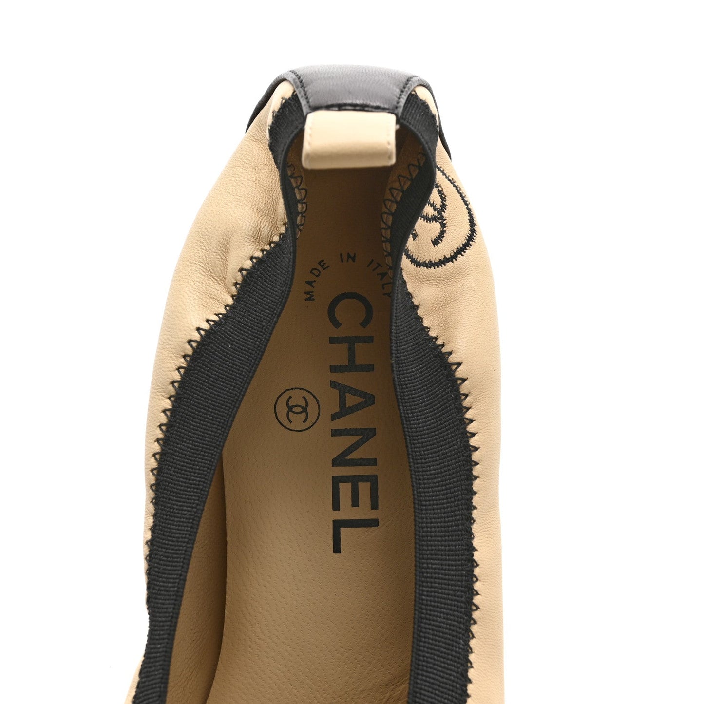 Chanel Lambskin CC Elastic Stretch Pumps 38 Beige Black