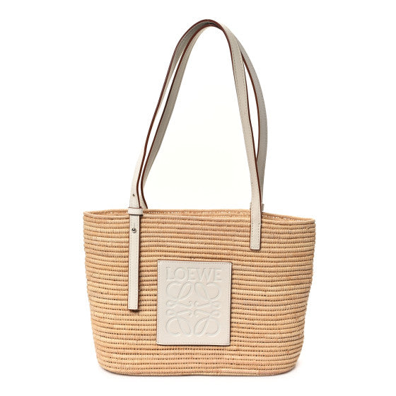 Loewe Raffia Square Small Basket Tote Bag Natural White