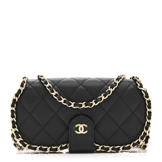 Chanel Caviar Quilted Chain Glasses Case Black