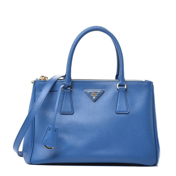 Prada Saffiano Small Galleria Double Zip Tote Bluette