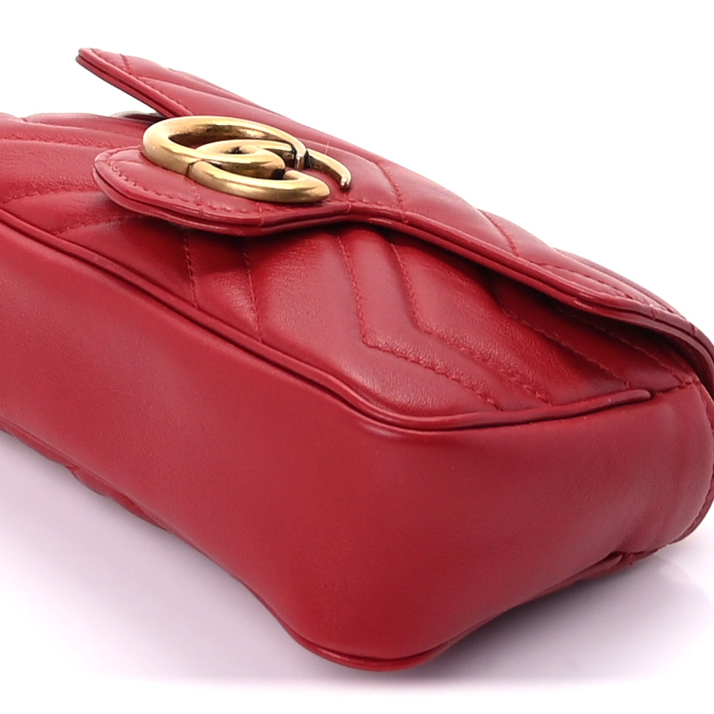 Gucci Calfskin Matelasse Super Mini GG Marmont Shoulder Bag Hibiscus Red