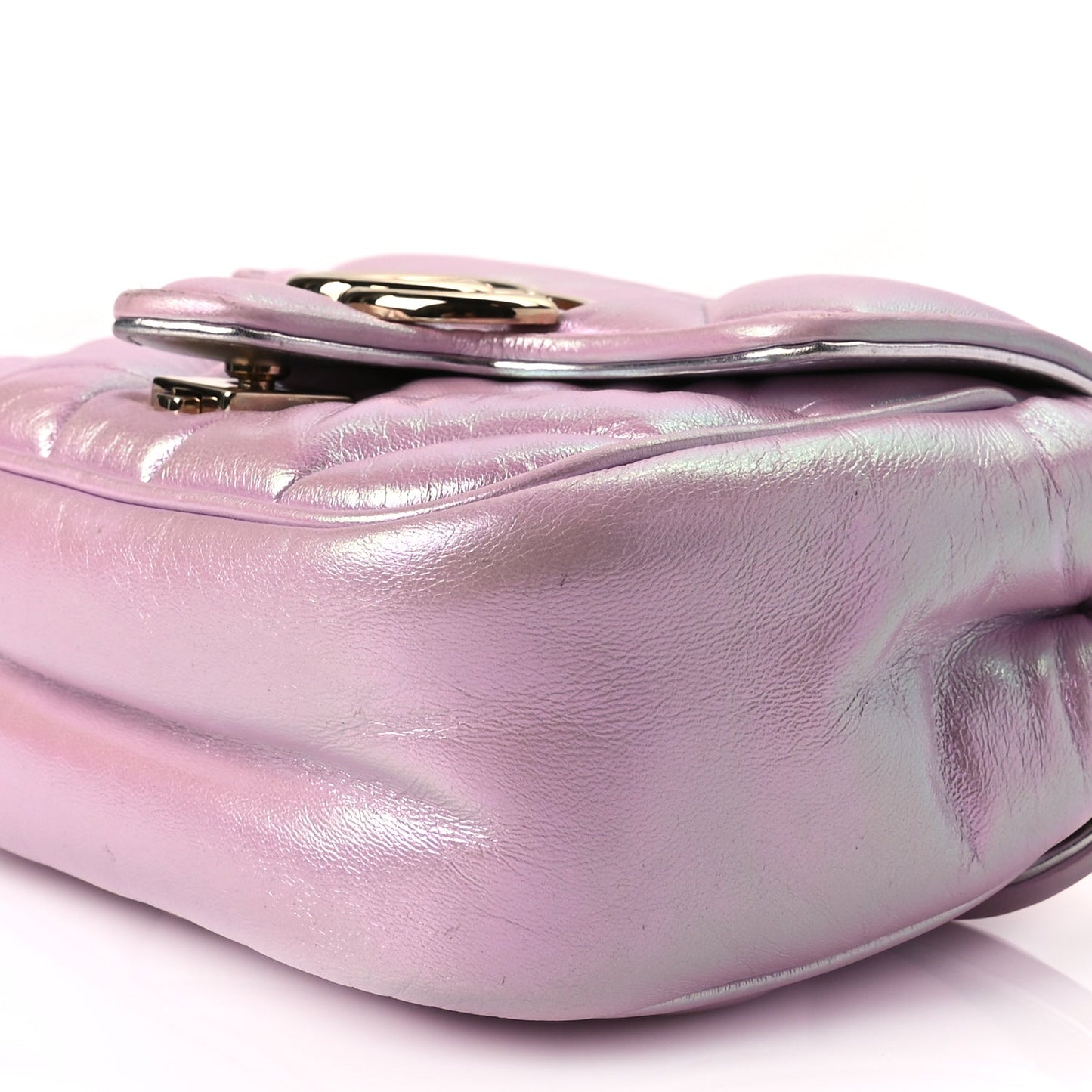 Gucci Iridescent Nappa Chevron Matelasse Mini GG Marmont Shoulder Bag Iridescent Escape Pink