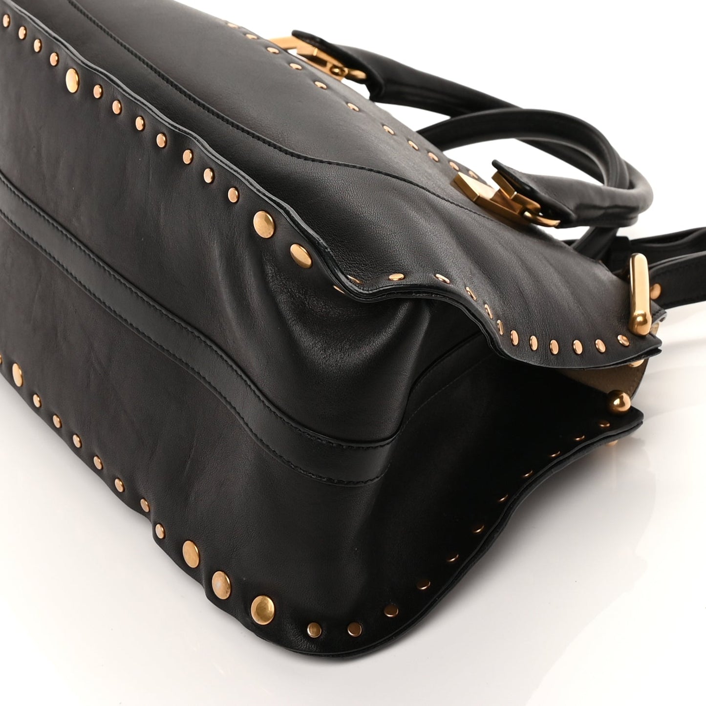 Chloe Calfskin Studded Hayley Double Carry Satchel Black