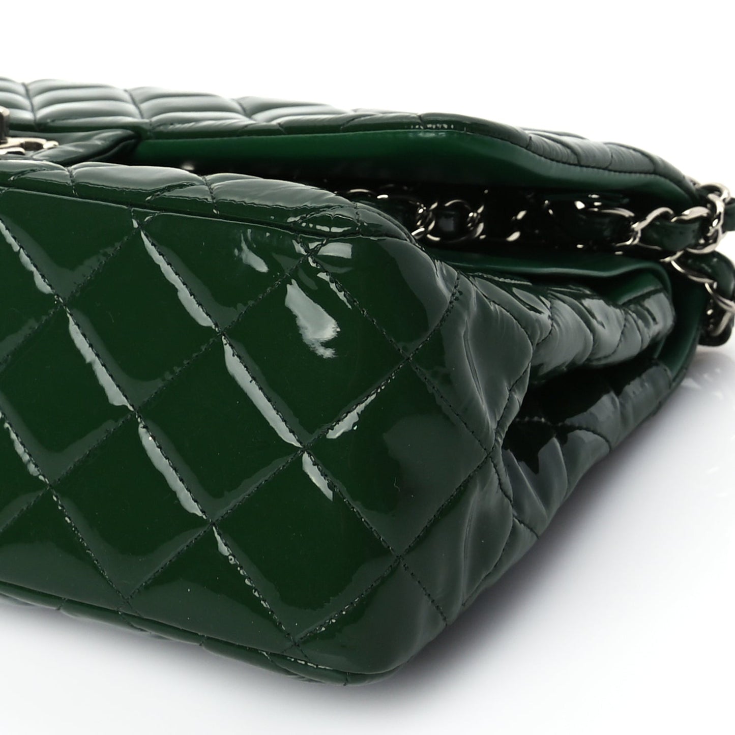 Chanel Patent Quilted Jumbo Double Flap Green