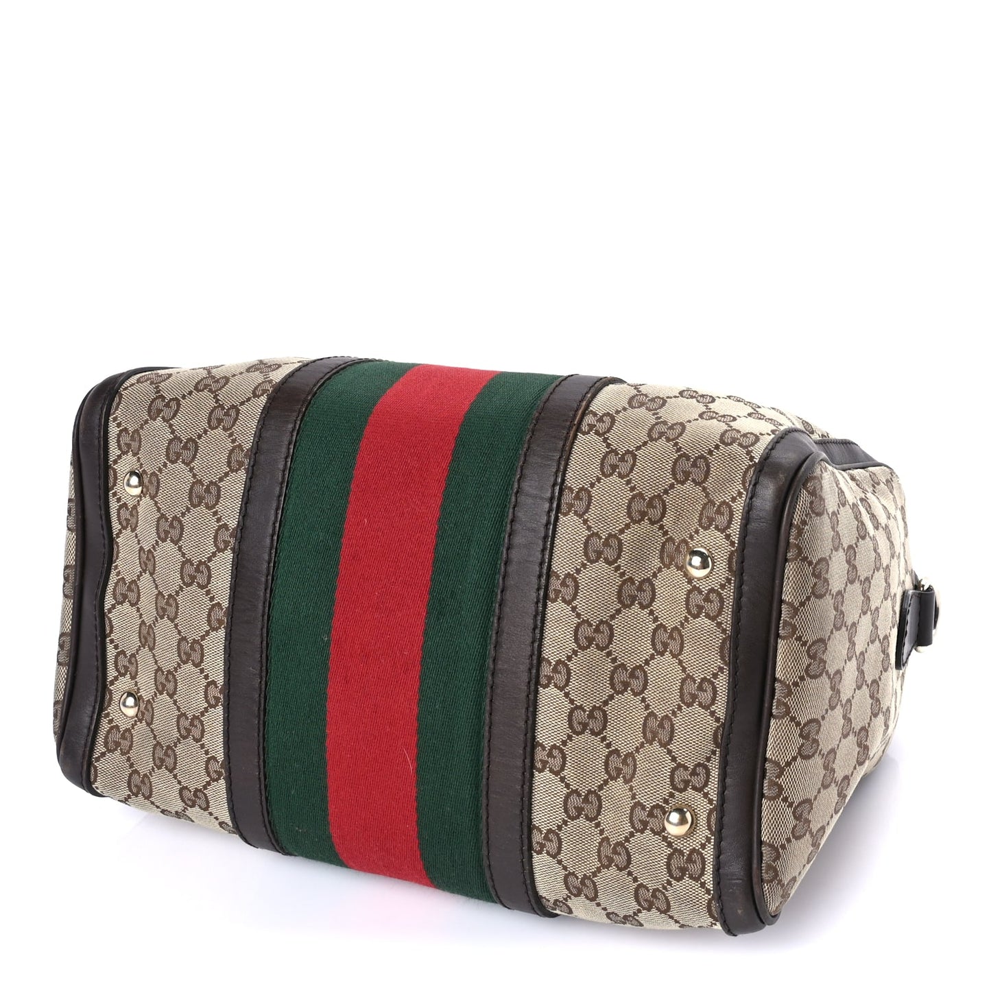 Gucci Monogram Selleria Calfskin Vintage Web Medium Boston Beige Ebony Cocoa Beige Ebony Cocoa