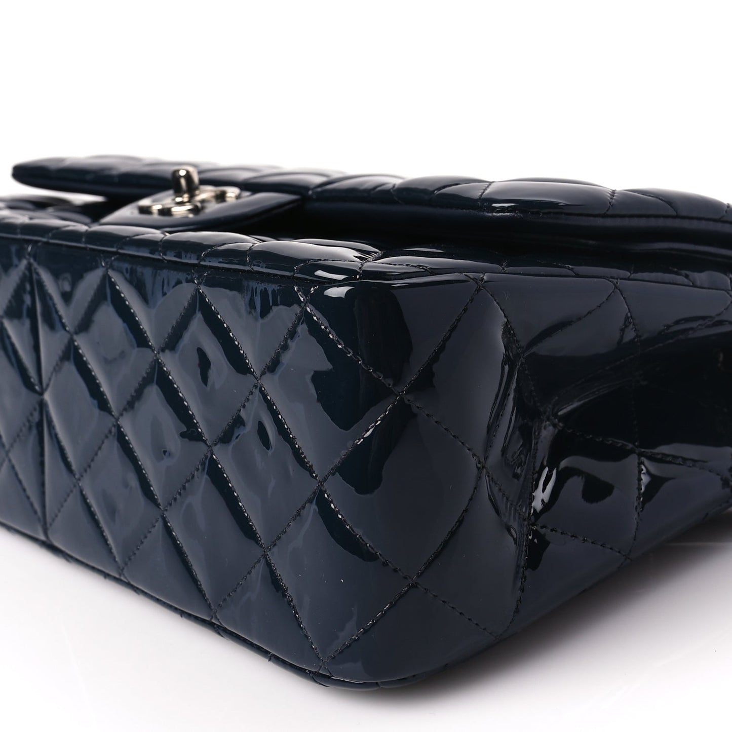 Chanel Patent Quilted Jumbo Double Flap Navy