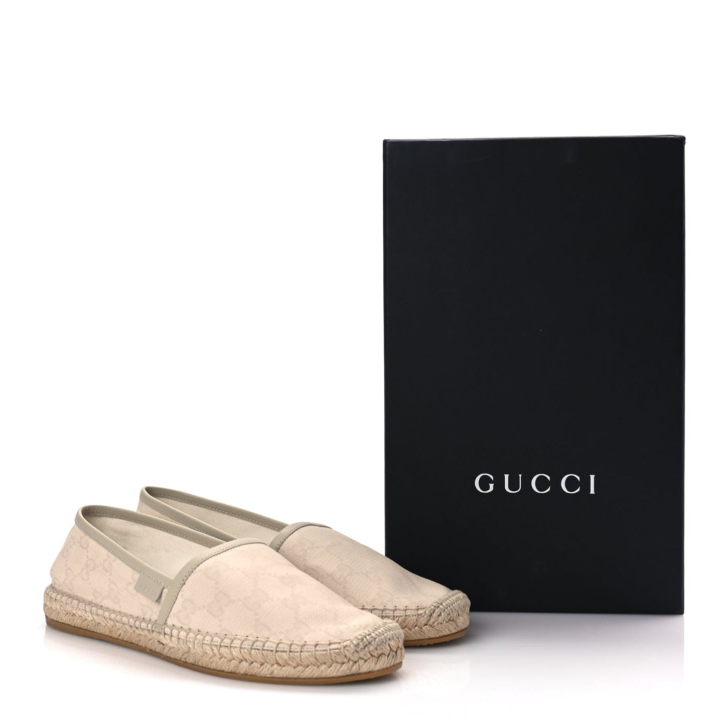 Gucci Washed Cotton Miro Soft Calfskin GG Monogram Espadrilles 38 White Mystic