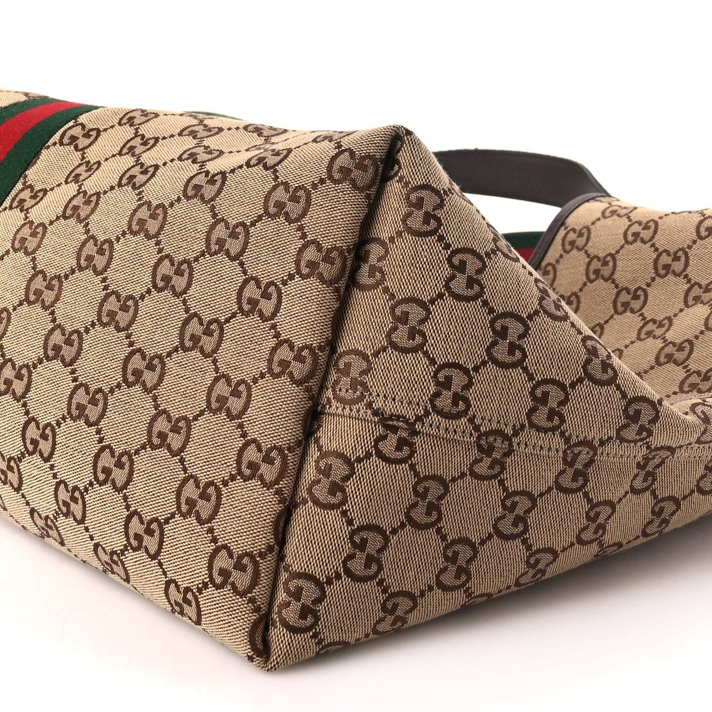 Gucci GG Supreme Monogram Web Large Giglio Tote Beige Dark Brown