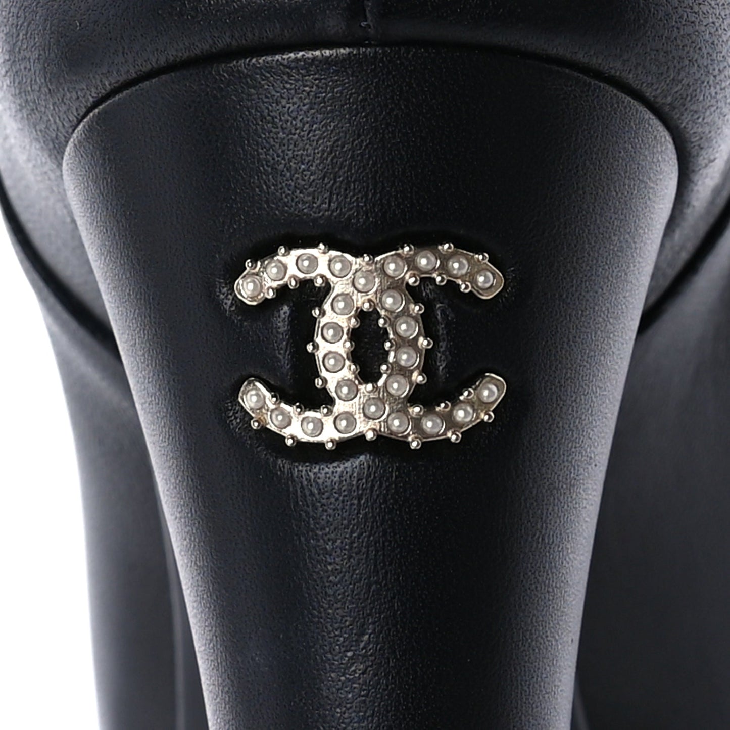 Chanel Lambskin Patent Cap Toe Pearl CC Ankle Boots 37.5 Black