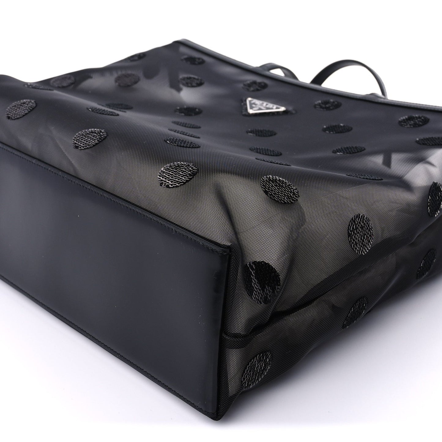 Prada Mesh Sequin Spazzolato Polka Dot Triangle Logo Tote Black