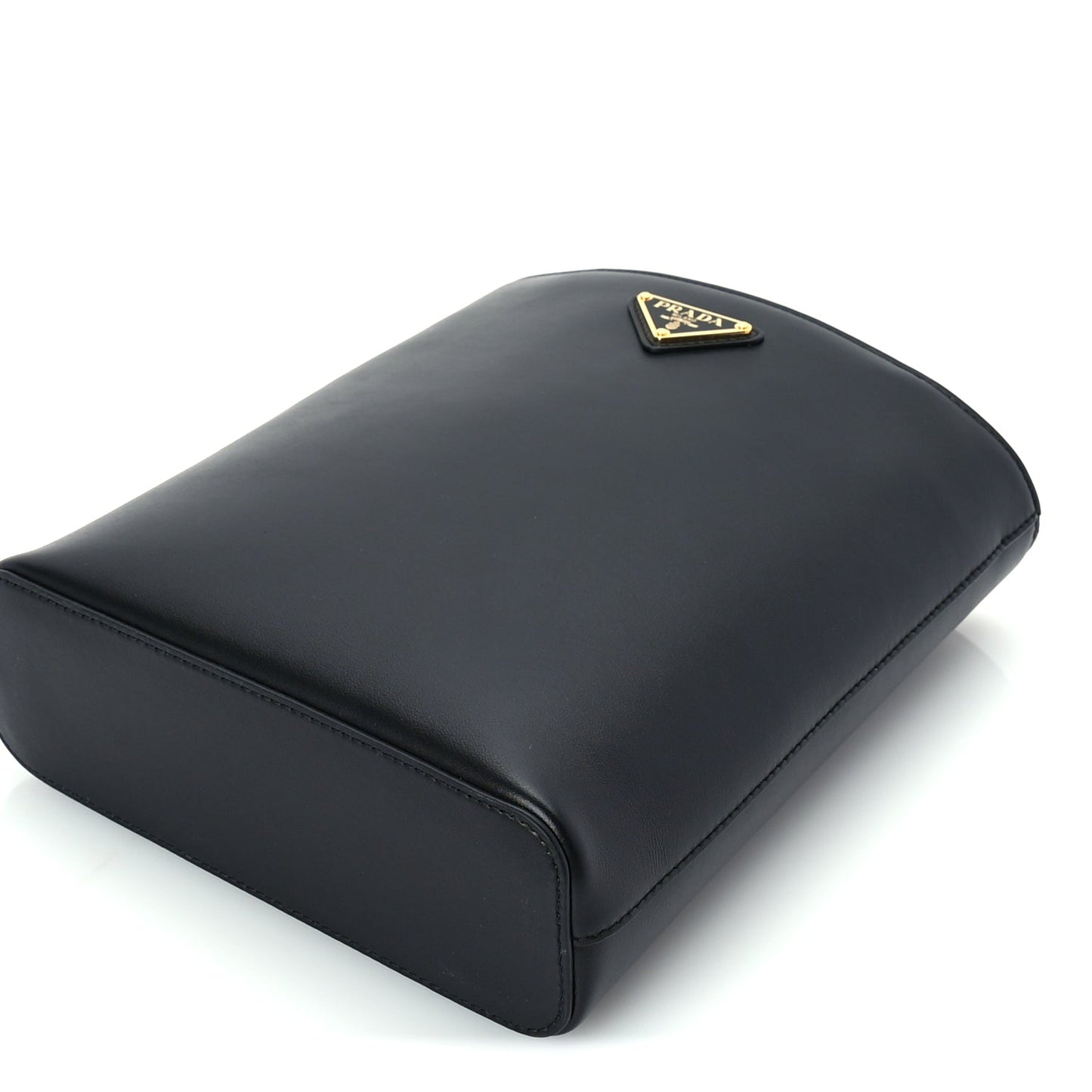 Prada Calfskin Metal Triangle Logo Tote Black