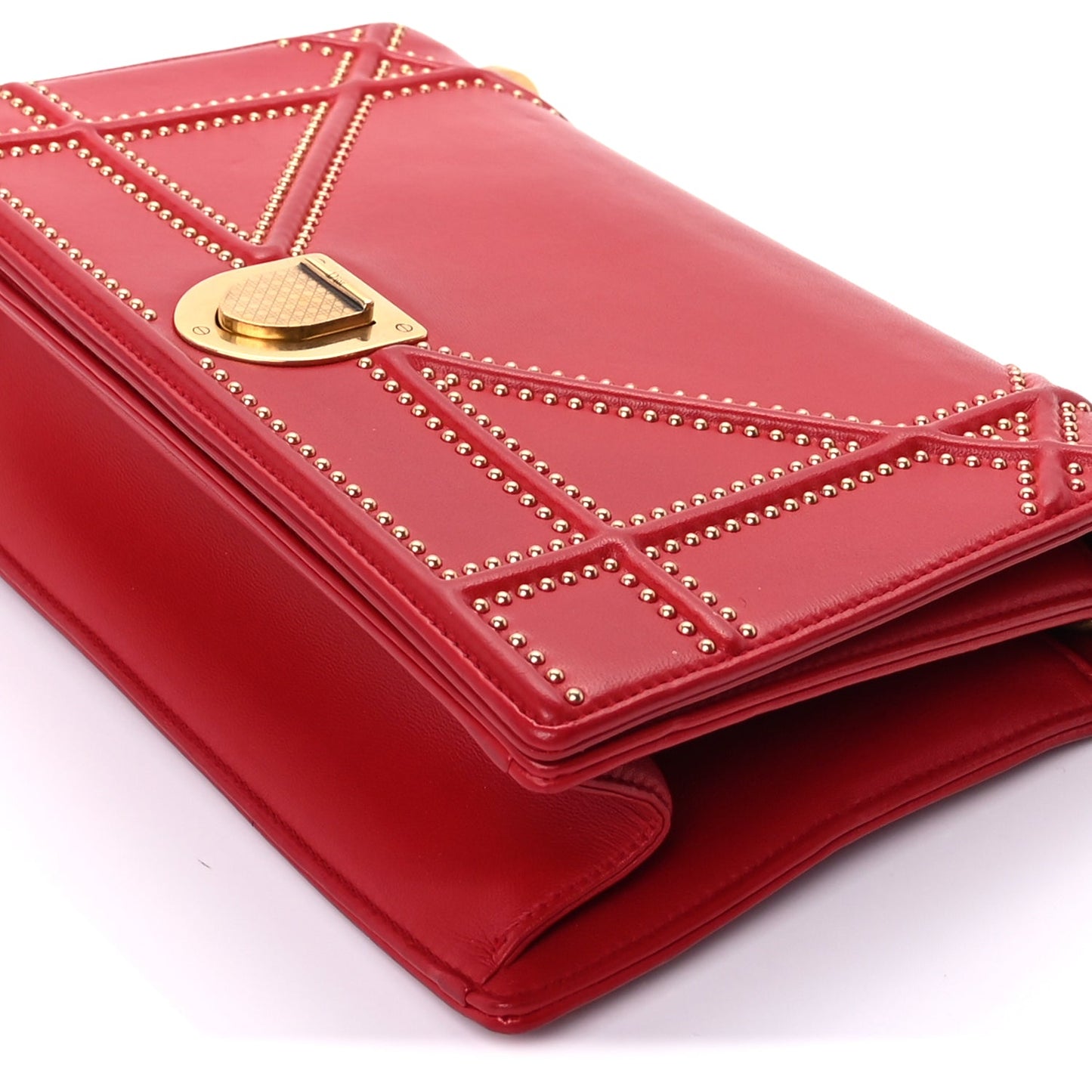 Christian Dior Calfskin Studded Medium Diorama Flap Bag Red Red