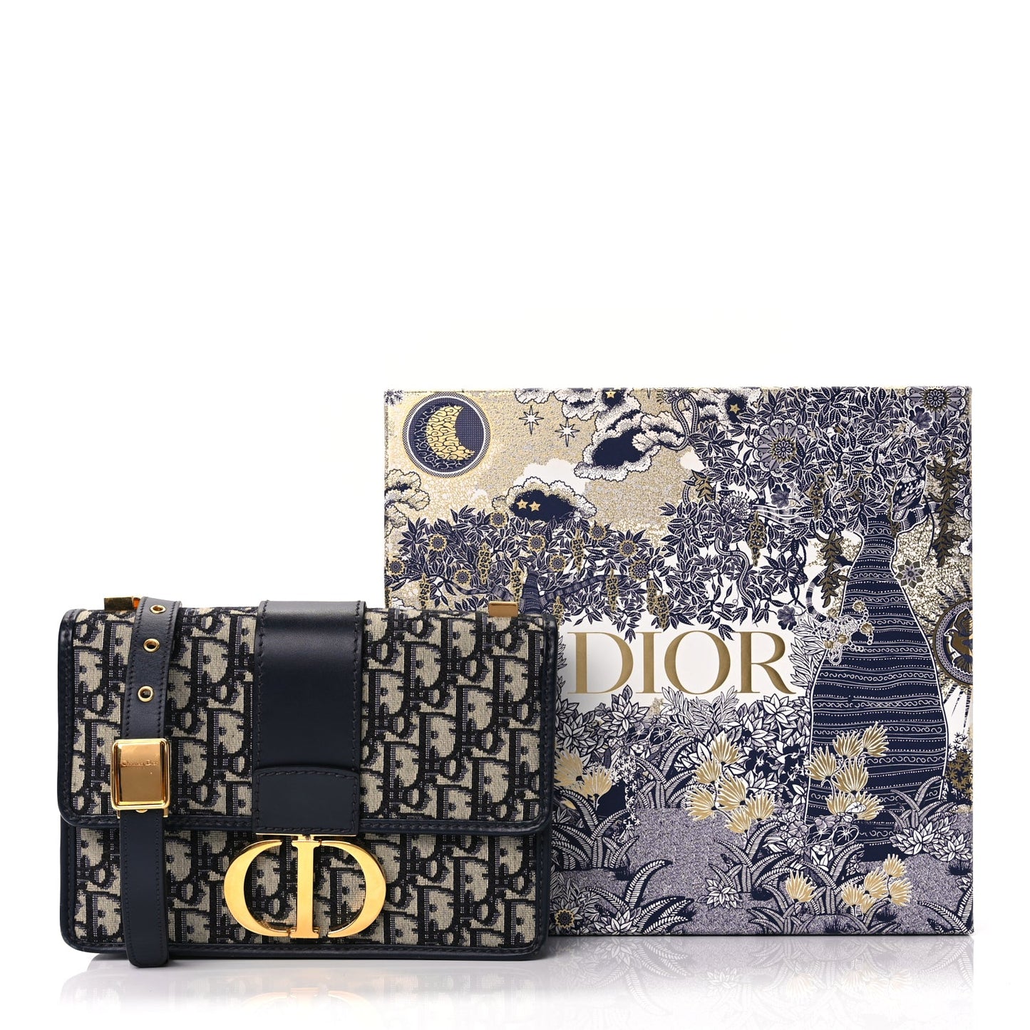 Christian Dior Oblique 30 Montaigne Flap Bag Blue