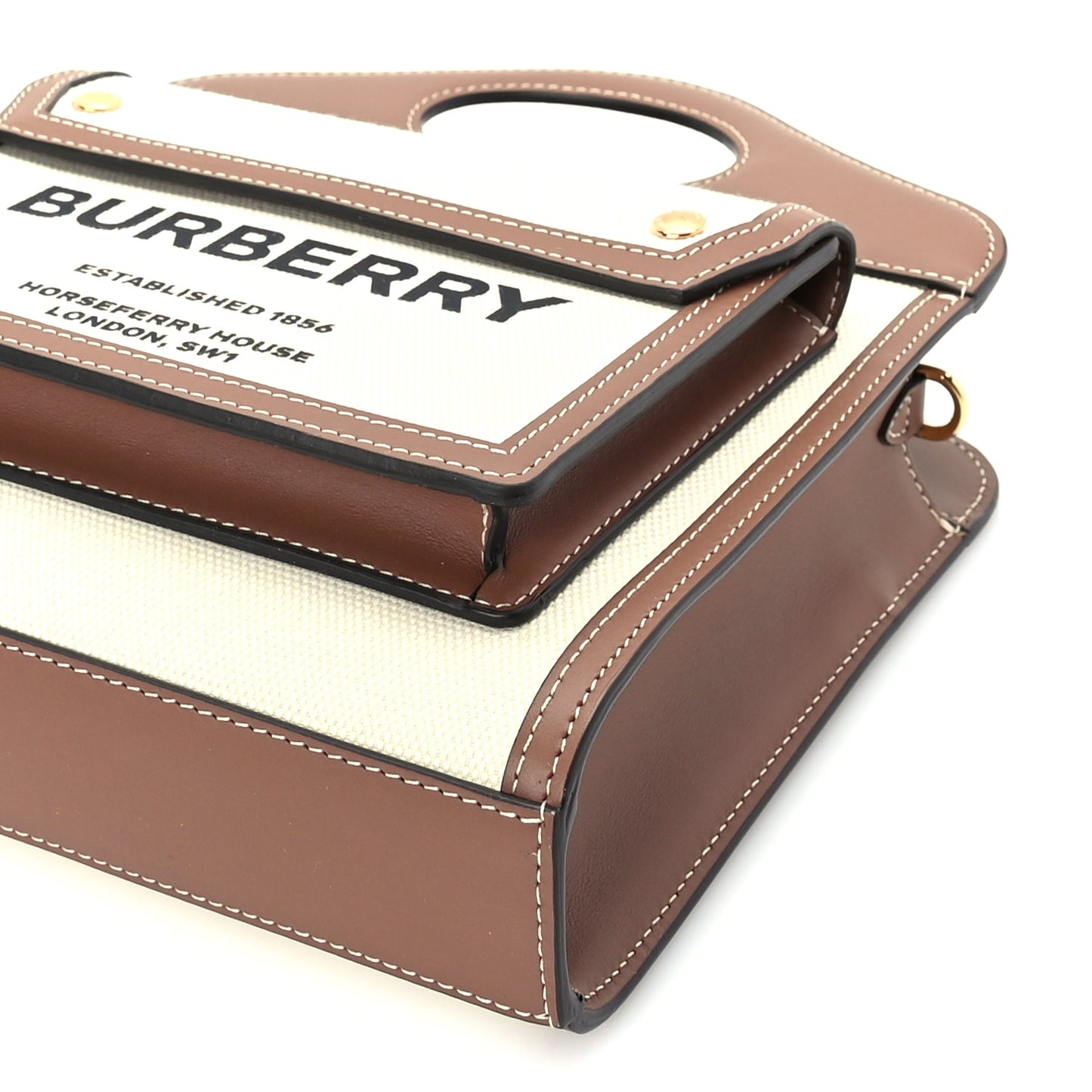 Burberry Canvas Smooth Calfskin Two Tone Mini Pocket Bag Natural Malt Brown