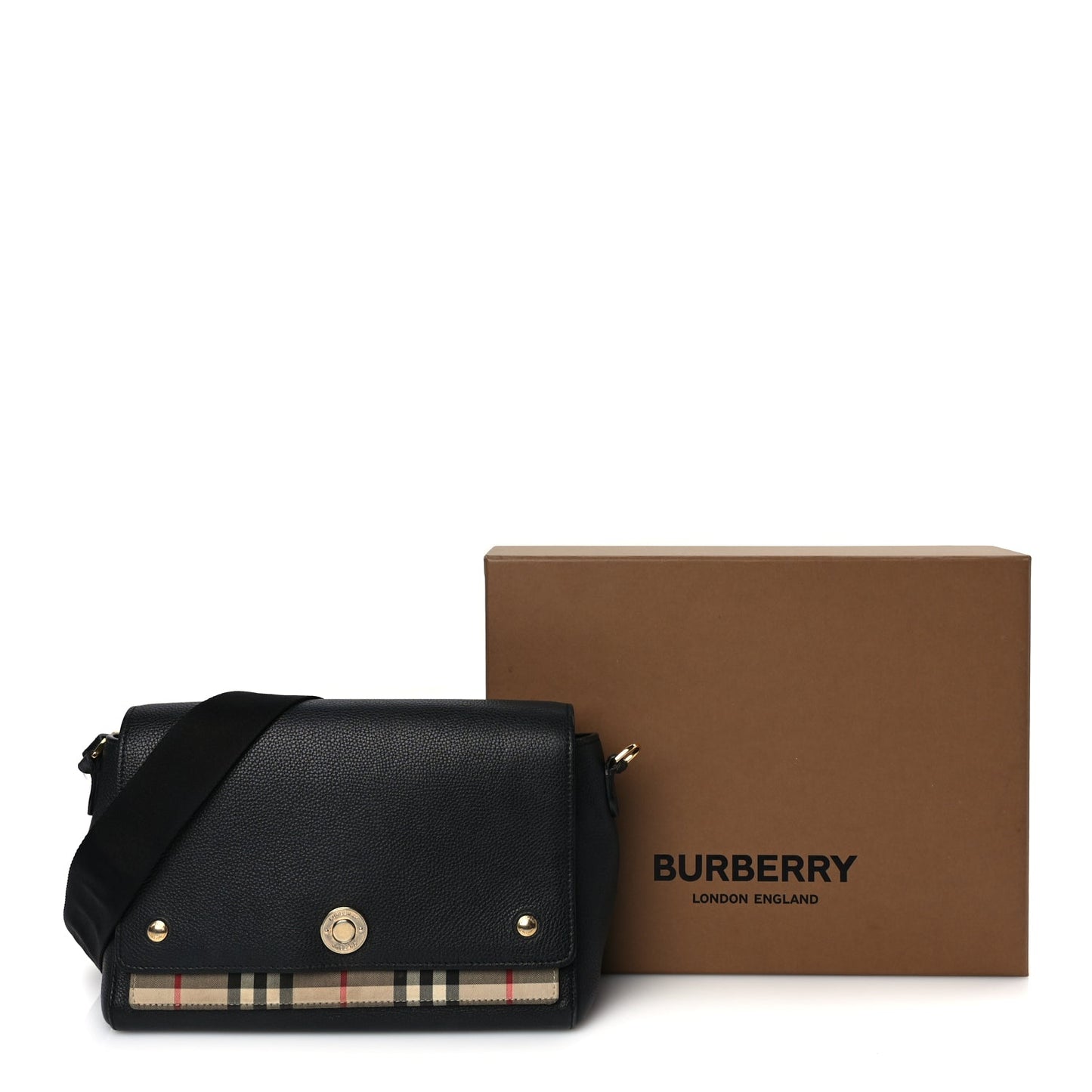 Burberry Grainy Calfskin Vintage Check Note Crossbody Bag Black