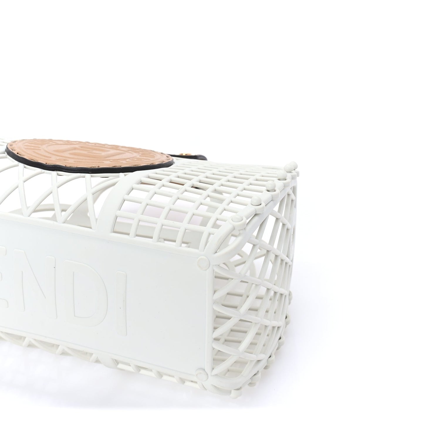 Fendi Recycled Plastic Vitello Liberty Matte Small Fendi Basket White Ice Miele Scuro