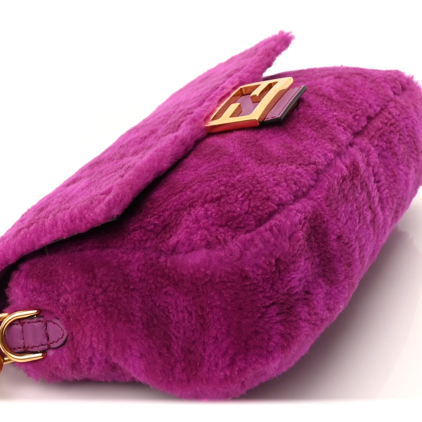 Fendi Shearling Vitello Dolce Macro FF 1974 Baguette Bouganville
