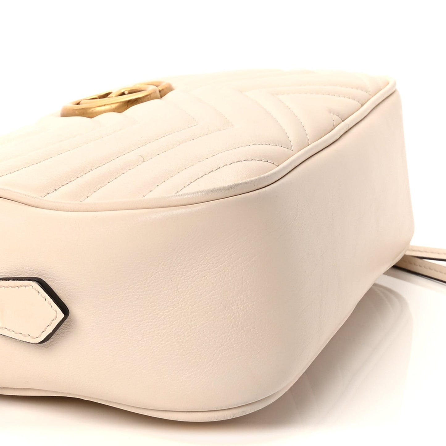 Gucci Calfskin Matelasse Small GG Marmont Chain Shoulder Bag White