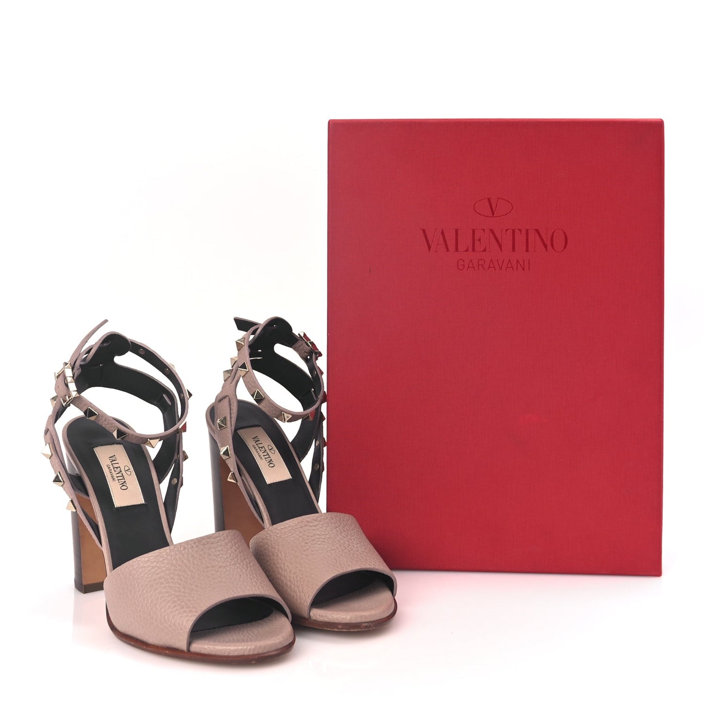 Valentino Valentino Grained Calfskin Block Heel Sandals 38 Poudre