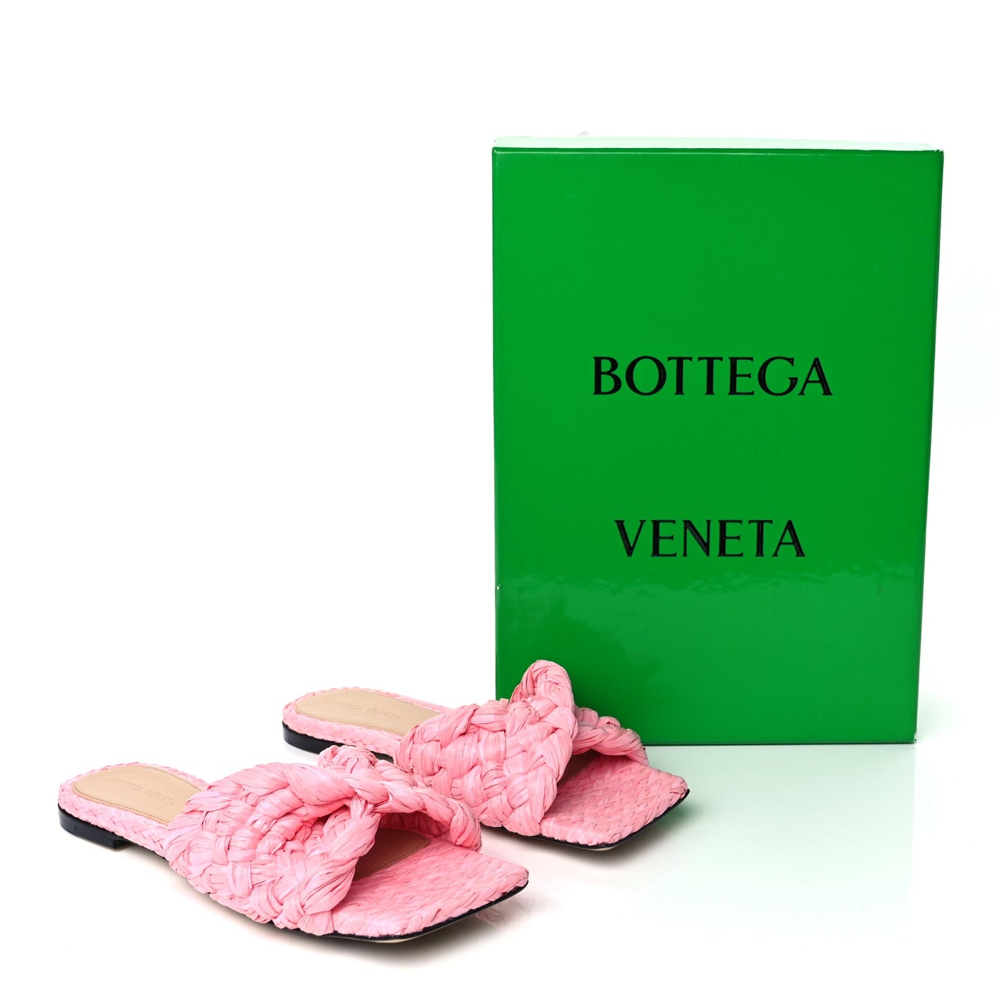 Bottega Veneta Raffia Twisted Intrecciato Stretch Flat Sandals Blossom