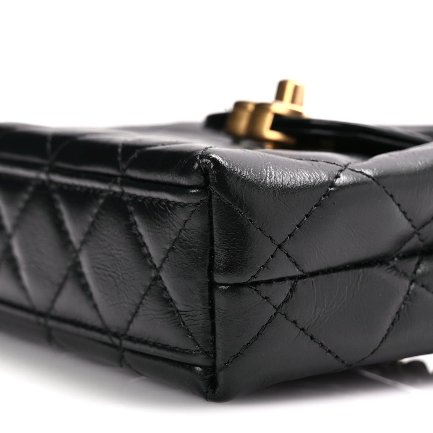 Chanel Shiny Aged Calfskin Quilted Mini Nano Kelly Shopper Black