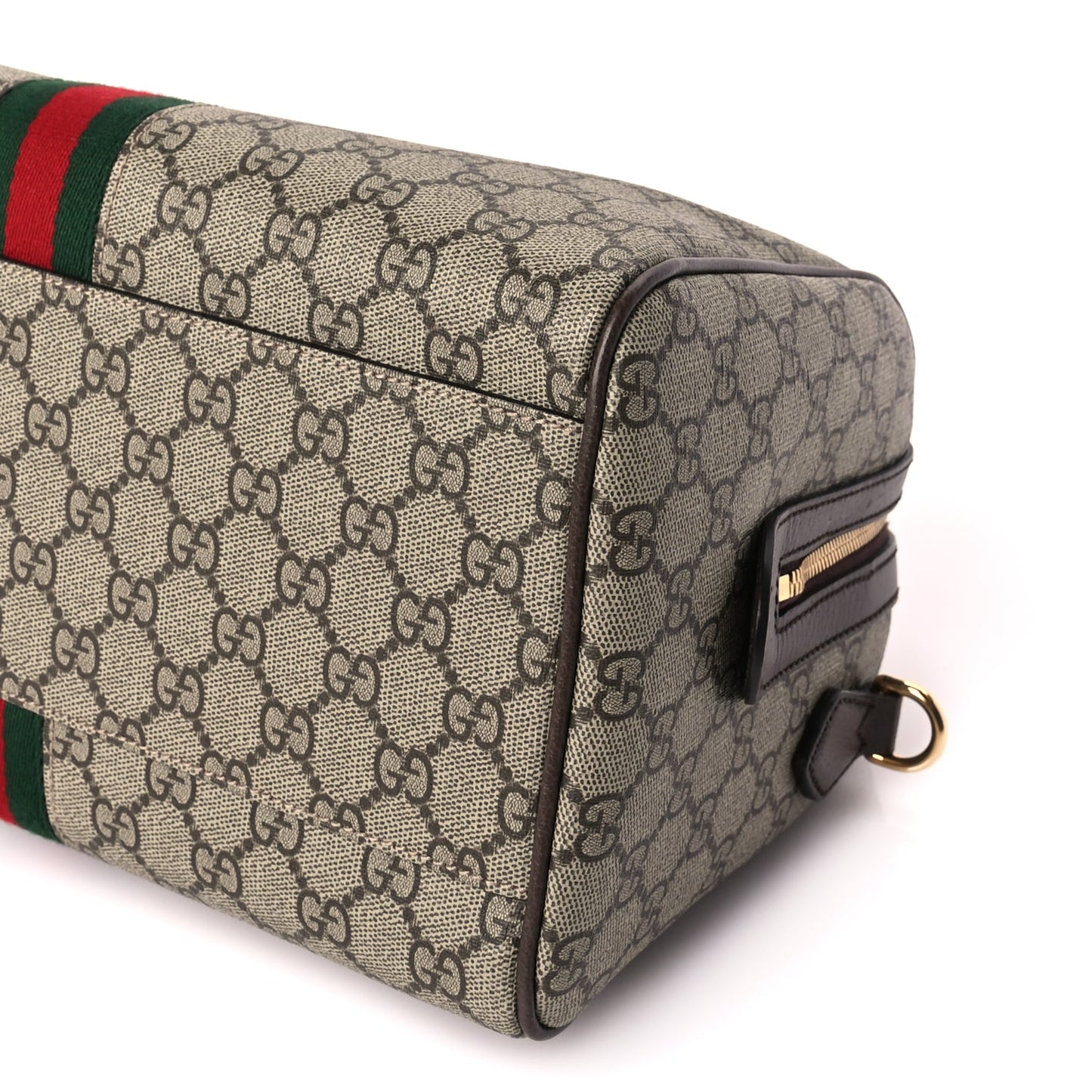 Gucci GG Supreme Monogram Web Medium Ophidia Top Handle Bag Beige Ebony