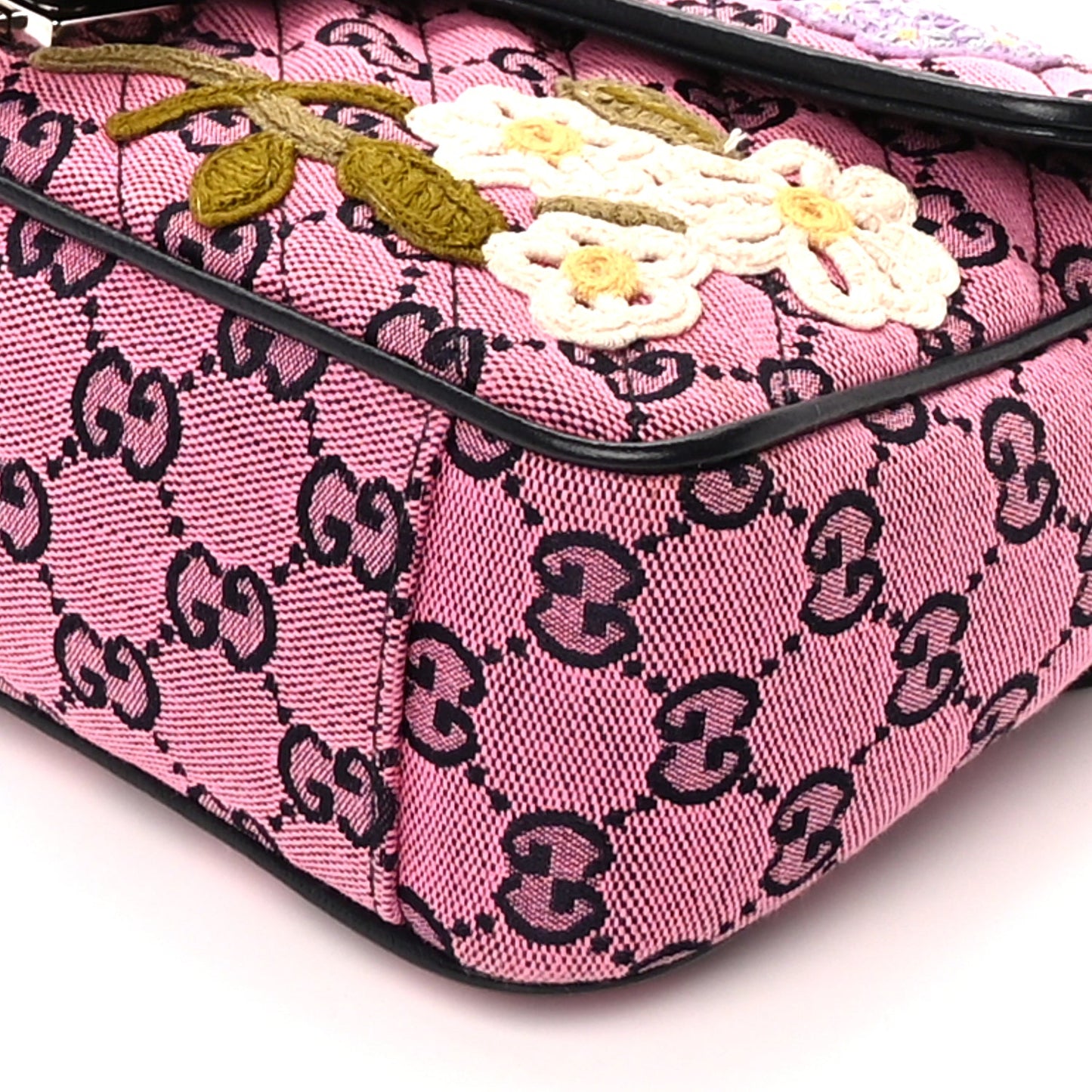Gucci Monogram Multicolor Matelasse Diagonal Floral Embroidered Small GG Marmont Shoulder Bag Pink Blue Ivory Green Lilac