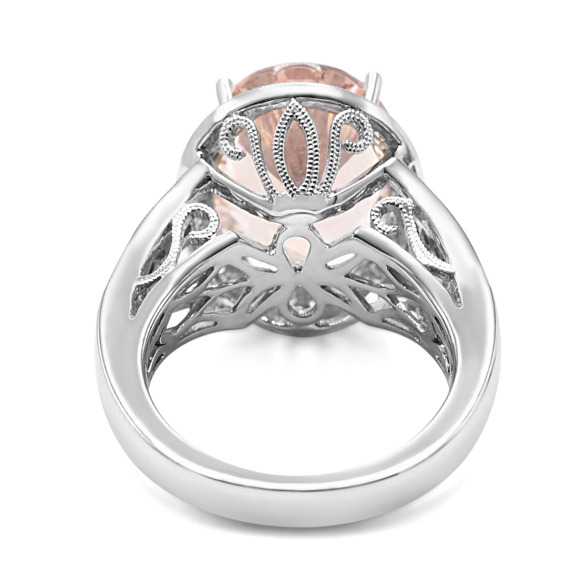 Oval Morganite & Diamond Cluster Dress Ring - 14ct White Gold