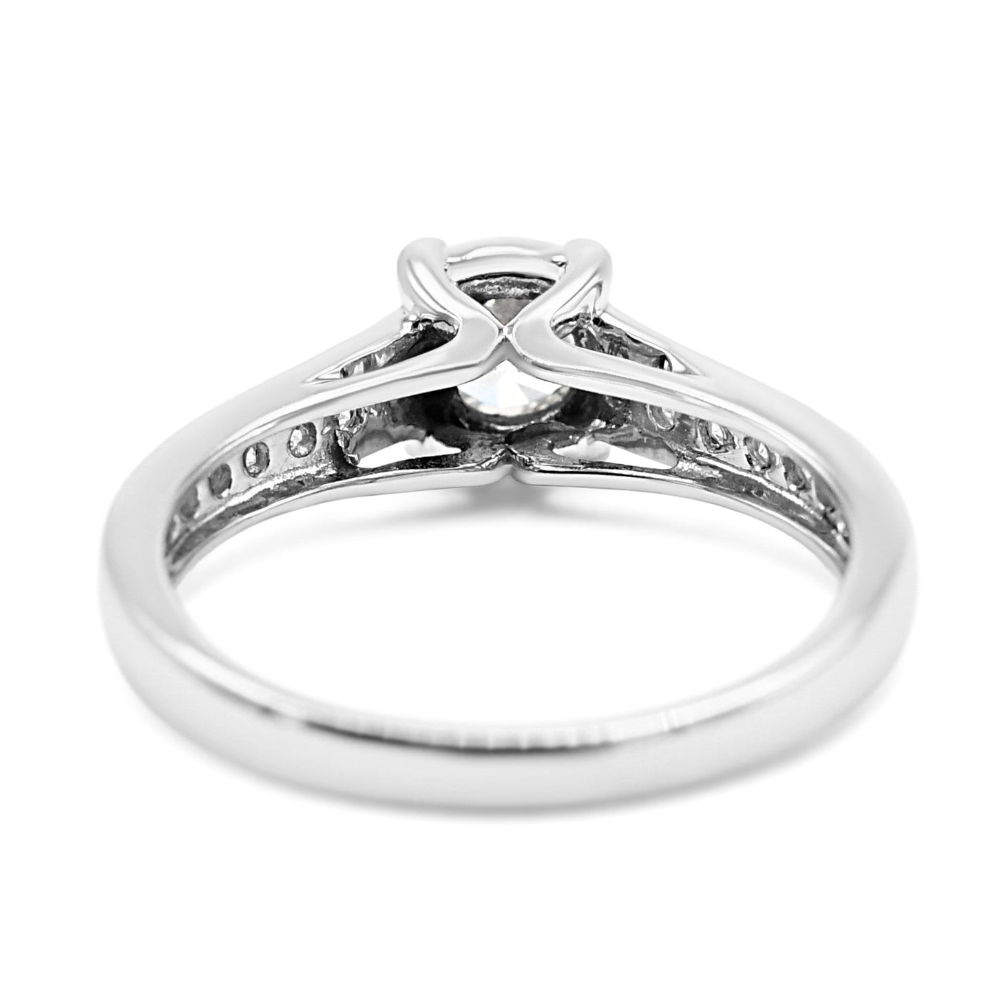Solitaire Brilliant Cut Diamond Ring,Diamond Shoulders - 18ct White Gold